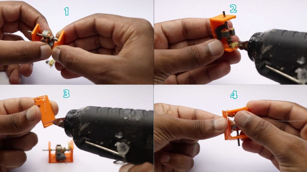 DC motor assembly on a 3d printed case