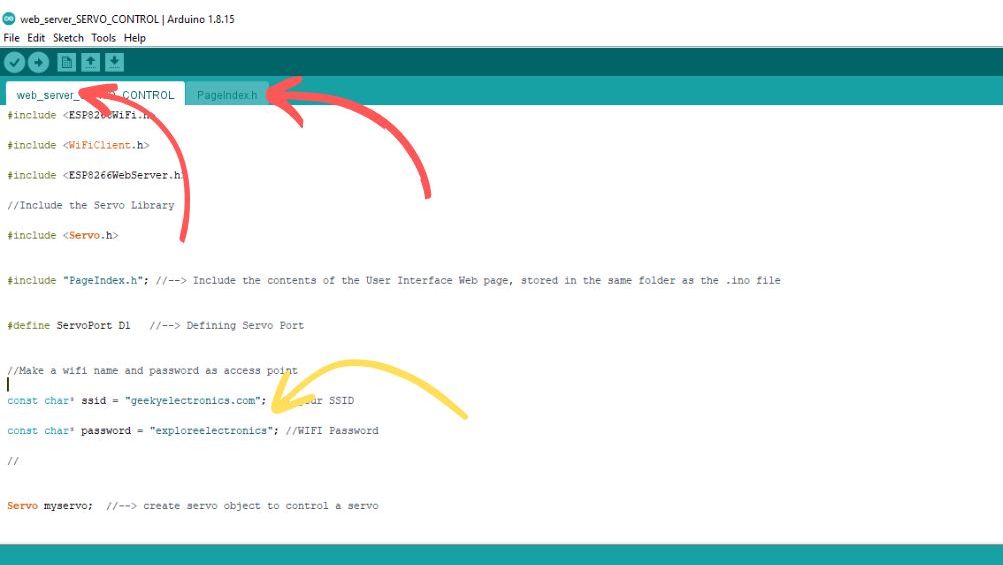 Nodemcu servo web server control code